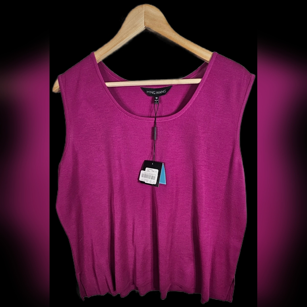 Ming Wang Pink Sleeveless Knit Top 1X NWT Luxury Travel Career